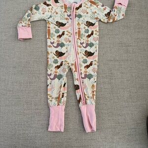 Emerson and Friends-Mermaid Print Kids One Piece Pajama - Pink Accents